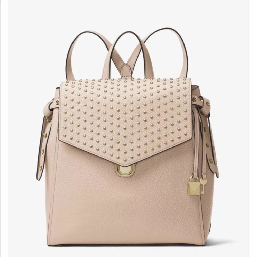 Michael Kors Bristol Medium Leather Studded Backpack Bag in Soft Pink